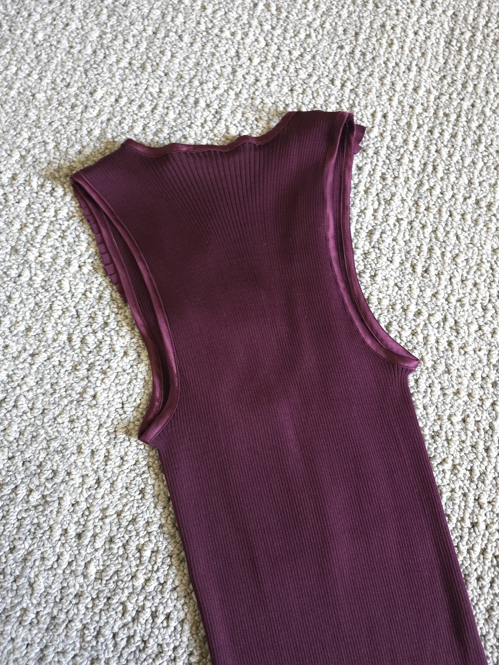 Salomay Silk Stretchy Burgundy Tank with Ruffle Trim - Picture 8 of 15